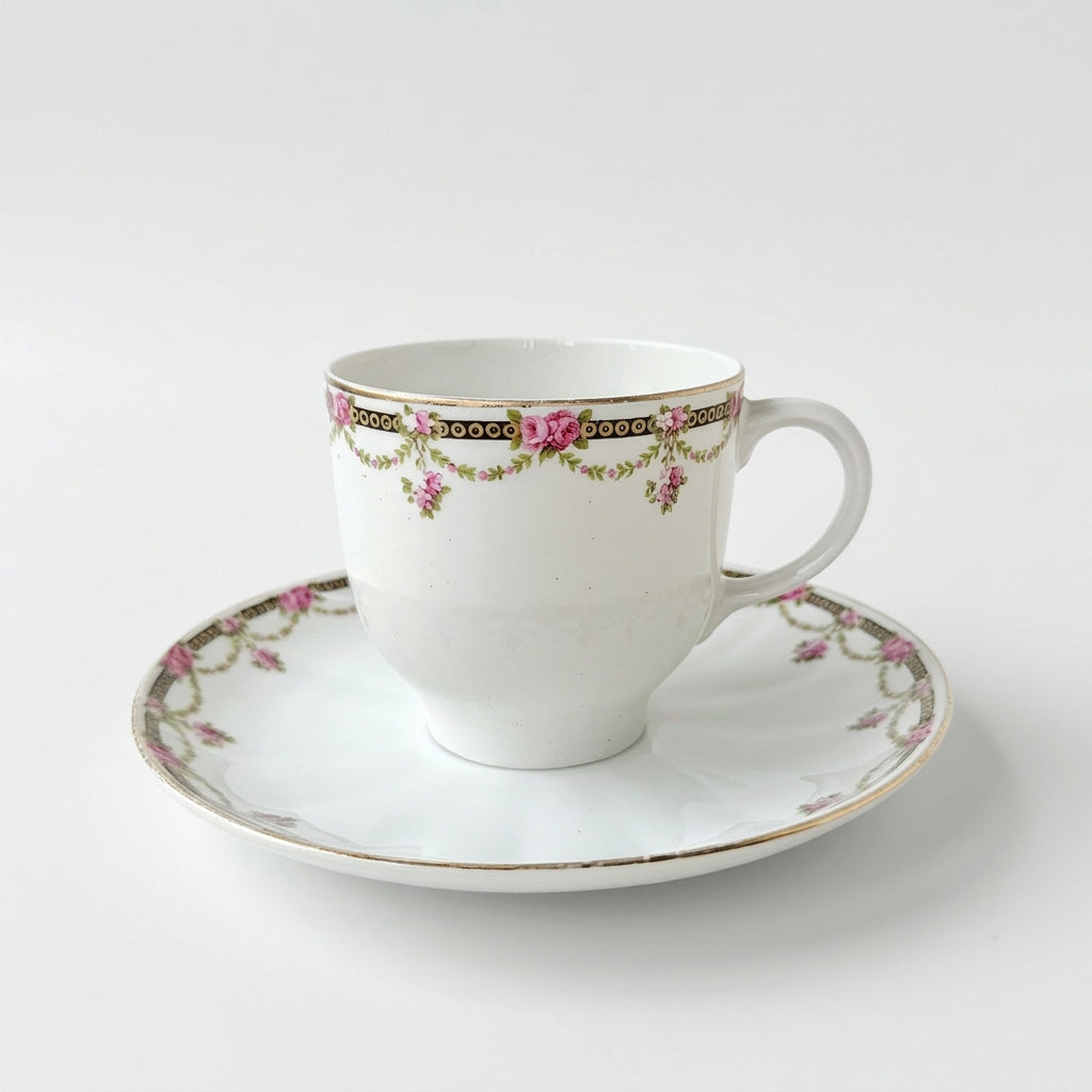 Ensemble de trois tasses à café et soucoupes – Manufacture Chabrol Frères & Poirier – Décor Francis Quinque – Limoges, v. 1920