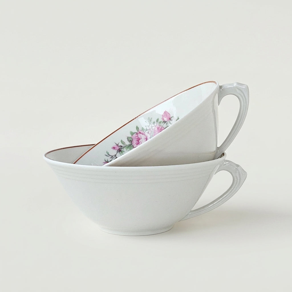 Paire de tasses à thé en porcelaine fine – Limoges, Milieu du XXe s.