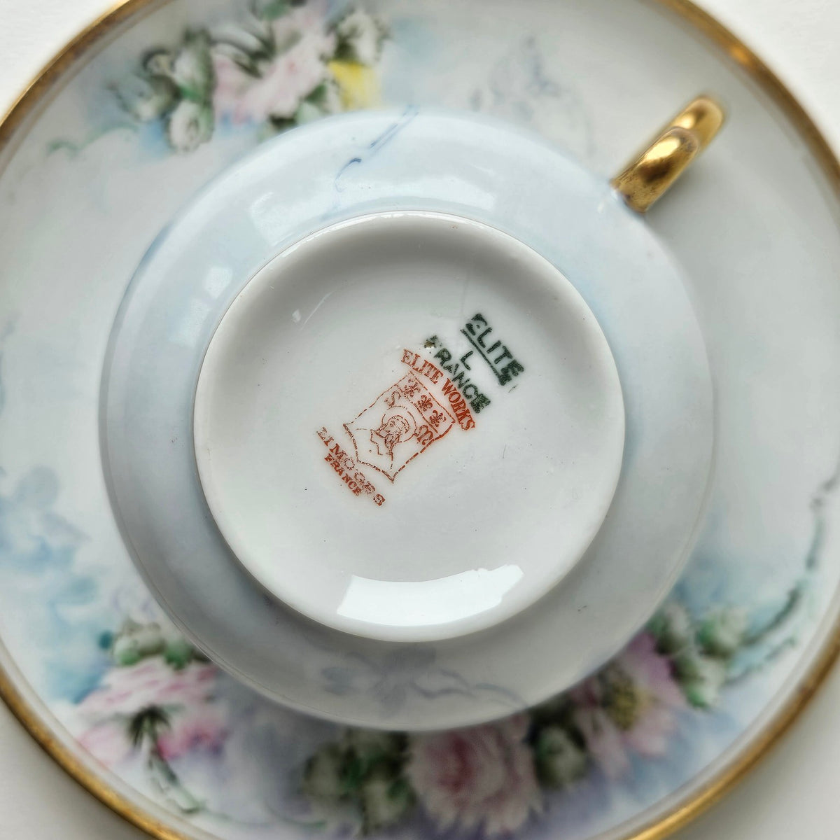 Tasse et soucoupe – Manufacture Elite Works (Bawo & Dotter) – Limoges, v. 1900