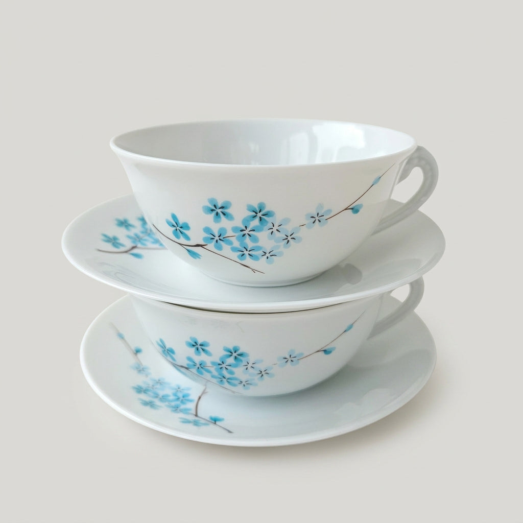 Paire de tasses à thé – Décor : Odette Dugraindelorge – Manufacture Bernardaud – Limoges, v. 1960